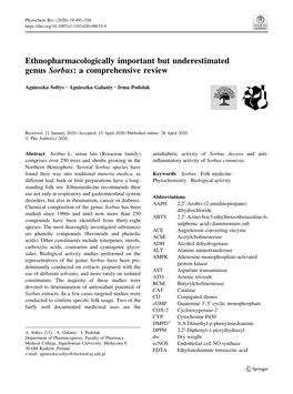 Ethnopharmacologically Important but Underestimated Genus Sorbus: a Comprehensive Review