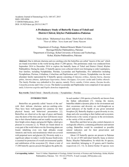 A Preliminary Study of Butterfly Fauna of Tehsil and District Chitral, Khyber Pakhtunkhwa Pakistan