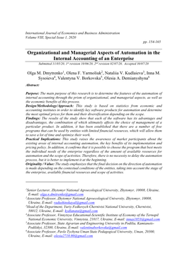 Organizational and Managerial Aspects of Automation in the Internal Accounting of an Enterprise