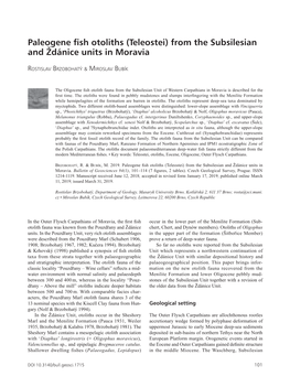 Paleogene Fish Otoliths (Teleostei) from the Subsilesian and Ždánice Units in Moravia