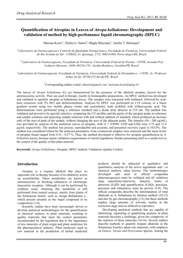 Quantification of Atropine in Leaves of Atropa Belladonna: Development and Validation of Method by High-Perfomance Liquid Chromatography (HPLC)