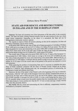 State Aid for Rescue and Restructuring in Poland and in the European Union