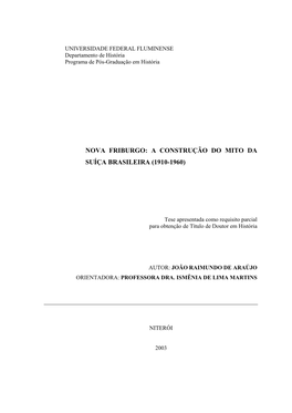 Nova Friburgo: a Construção Do Mito Da Suíça Brasileira (1910-1960)