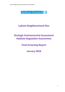 Lydiate Neighbourhood Plan Strategic Environmental Assessment