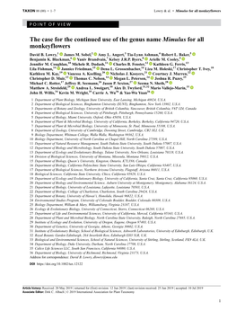 The Case for the Continued Use of the Genus Name Mimulus for All Monkeyflowers David B