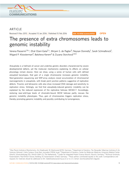 The Presence of Extra Chromosomes Leads to Genomic Instability