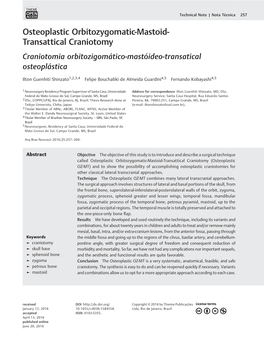 Osteoplastic Orbitozygomatic-Mastoid- Transattical Craniotomy Craniotomia Orbitozigomático-Mastóideo-Transatical Osteoplástica