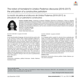 The Articulation of a Constructive Patriotism La Noción De Patria En El Discurso De Unidos Podemos (2016-2017): La Articulación De Un Patriotismo Constructivo