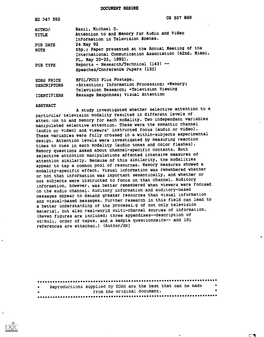 Attention to and Memory for Audio and Video Information in Television Scenes