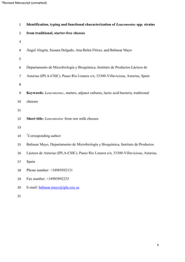 Identification, Typing and Functional Characterization of Leuconostoc Spp. Strains from Traditional, Starter-Free Cheeses Ángel