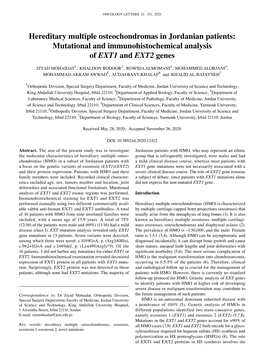 Hereditary Multiple Osteochondromas in Jordanian Patients: Mutational and Immunohistochemical Analysis of EXT1 and EXT2 Genes