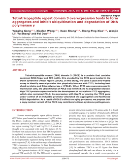 Tetratricopeptide Repeat Domain 3 Overexpression Tends to Form Aggregates and Inhibit Ubiquitination and Degradation of DNA Polymerase Γ