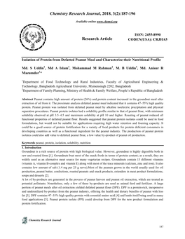 Isolation of Protein from Defatted Peanut Meal and Characterize Their Nutritional Profile