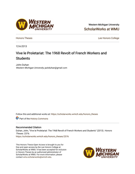 Vive Le Proletariat: the 1968 Revolt of French Workers and Students