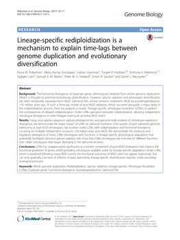 Lineage-Specific Rediploidization Is a Mechanism to Explain Time-Lags Between Genome Duplication and Evolutionary Diversification Fiona M