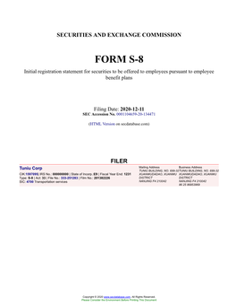 Tuniu Corp Form S-8 Filed 2020-12-11