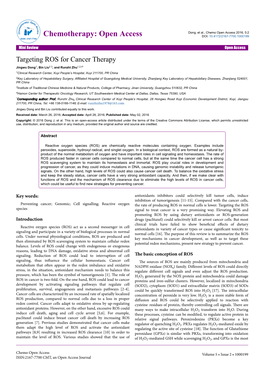 Targeting ROS for Cancer Therapy