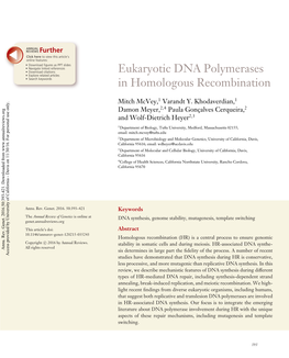 Eukaryotic DNA Polymerases in Homologous Recombination Mitch Mcvey, Varandt Y