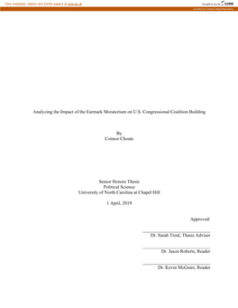 Analyzing the Impact of the Earmark Moratorium on U.S. Congressional Coalition Building