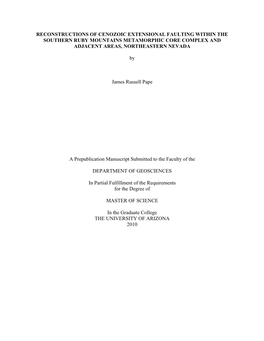 Reconstructions of Cenozoic Extensional Faulting Within the Southern Ruby Mountains Metamorphic Core Complex and Adjacent Areas, Northeastern Nevada