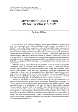 Advertising and Fiction in the Pickwick Papers