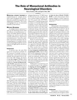 The Role of Monoclonal Antibodies in Neurological Disorders Valerie Gendron, MD, and Syed A