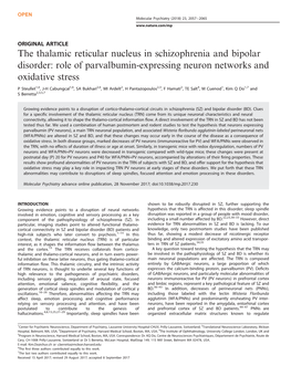 The Thalamic Reticular Nucleus in Schizophrenia and Bipolar Disorder: Role of Parvalbumin-Expressing Neuron Networks and Oxidative Stress