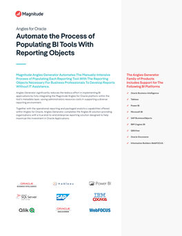 Automate the Process of Populating BI Tools with Reporting Objects ___