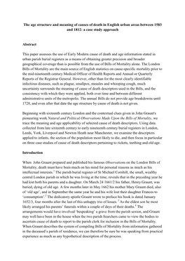 Parochial Registration and the Bills of Mortality: Case Studies in the Age Structure of Causes of Death in Urban Areas Between 1