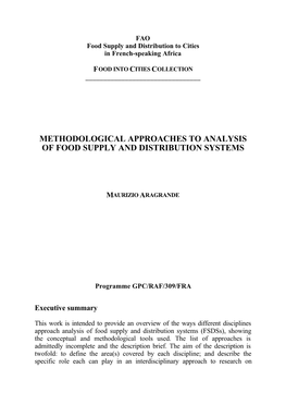 Methodological Approaches to Analysis of Food Supply and Distribution Systems