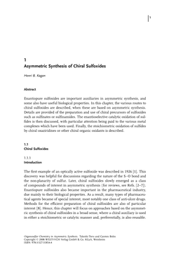 1 Asymmetric Synthesis of Chiral Sulfoxides