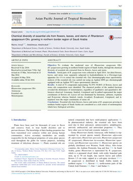 Chemical Diversity of Essential Oils from Flowers, Leaves, and Stems of Rhanterium Epapposum Oliv. Growing in Northern Border Region of Saudi Arabia