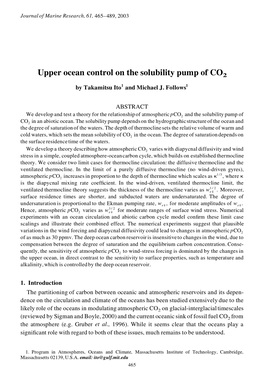 Upper Ocean Control on the Solubility Pump Of