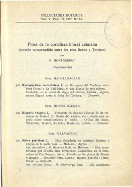 Flora De La Cordillera Litoral Catalana (Porción Comprendida Entre Los Ríos Besos Y Tordera)