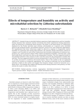 Effects of Temperature and Humidity on Activity and Microhabitat Selection by Littorina Subrotundata