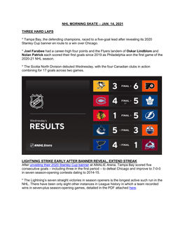 NHL MORNING SKATE – JAN. 14, 2021 THREE HARD LAPS * Tampa