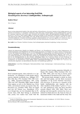 Biological Aspects of an Interesting Fossil Fish: Paramblypterus Duvernoy I (Amblypteridae, Actinopterygii)