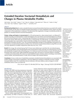 Extended Duration Nocturnal Hemodialysis and Changes in Plasma Metabolite Profiles