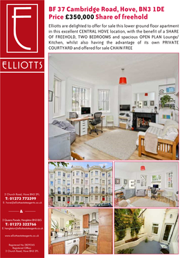 BF 37 Cambridge Road, Hove, BN3 1DE Price£350,000Share of Freehold