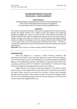 Water Resources of Sugapa Intan Jaya - Papua District