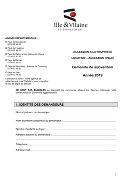 Demande De Subvention Année 2019