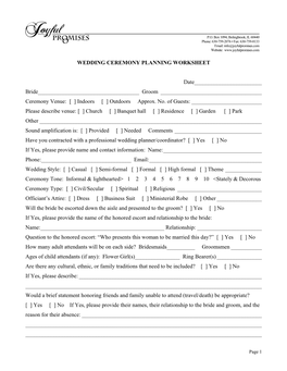 Wedding Ceremony Planning Worksheet