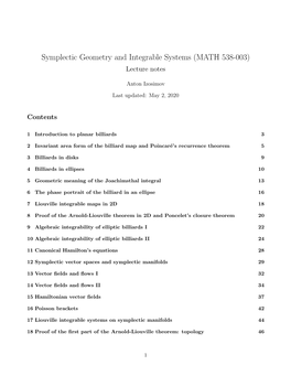 Symplectic Geometry and Integrable Systems (MATH 538-003) Lecture Notes
