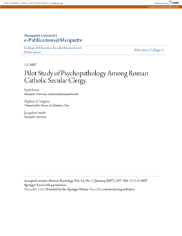 Pilot Study of Psychopathology Among Roman Catholic Secular Clergy Sarah Knox Marquette University, Sarah.Knox@Marquette.Edu