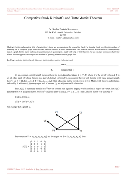 Comprative Study Kirchoff's and Tutte Matrix Theorem