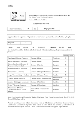Delib.AS N. 20 2019 Originale Emissione Parere Obbligatorio Non Vincolante Su Apertura RSA in Loc. Valtriano Fauglia