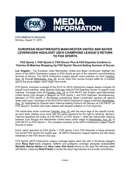 European Heavyweights Manchester United and Bayer Leverkusen Highlight Uefa Champions League’S Return to Fox Sports