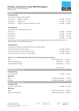 Pricelist „Contract for Mdex SMS Messaging“ (1000PL02 Mdex Pricelist SMS Messaging) Effective 10 2020