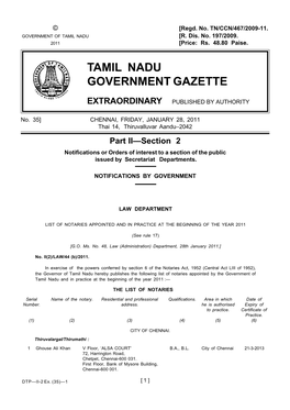 Tamil Nadu Government Gazette Extraordinary