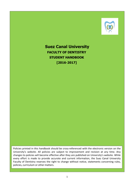 Suez Canal University FACULTY of DENTISTRY STUDENT HANDBOOK [2016-2017]
